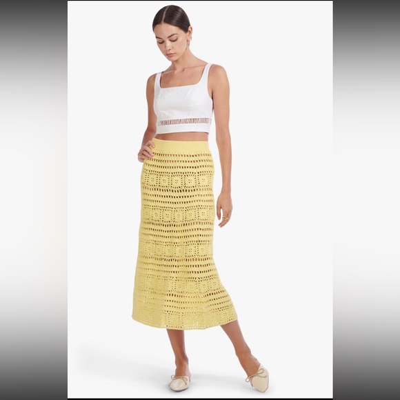 Staud Marlin yellow crotchet midi skirt sz lg - Picture 1 of 7